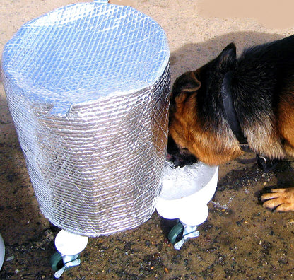 big dog drinking from gravity water bowl system
