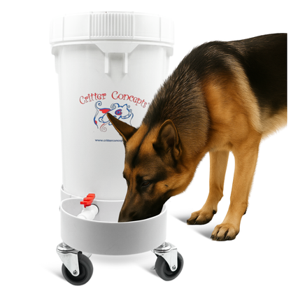 large dog drinking from high capacity water system